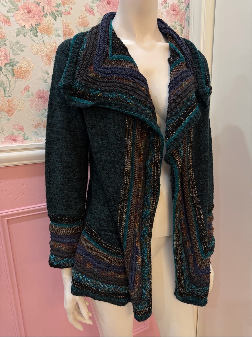 Y2K Women's Teal Knit Open Cardigan Sweater